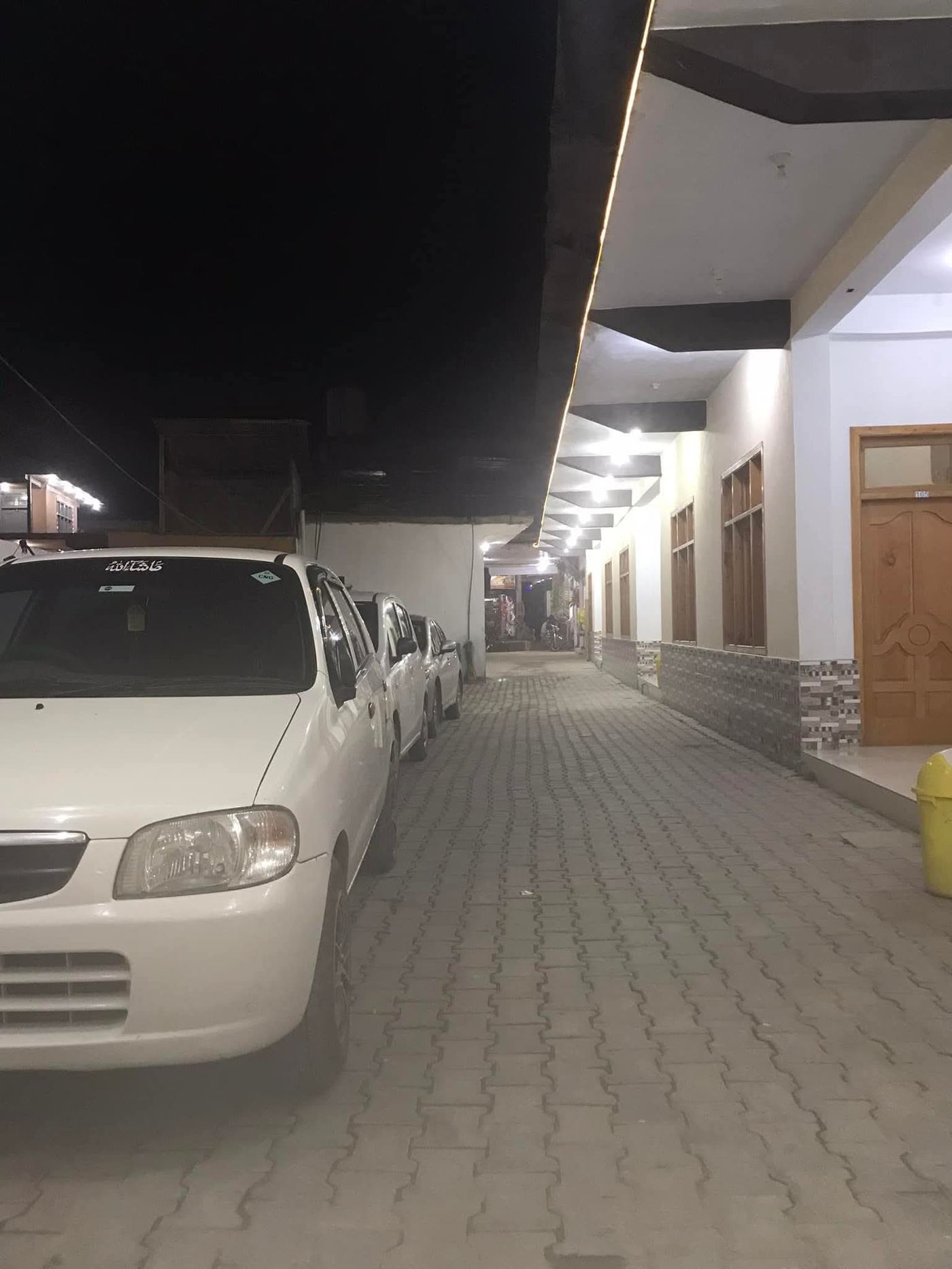 Lit corridor at night