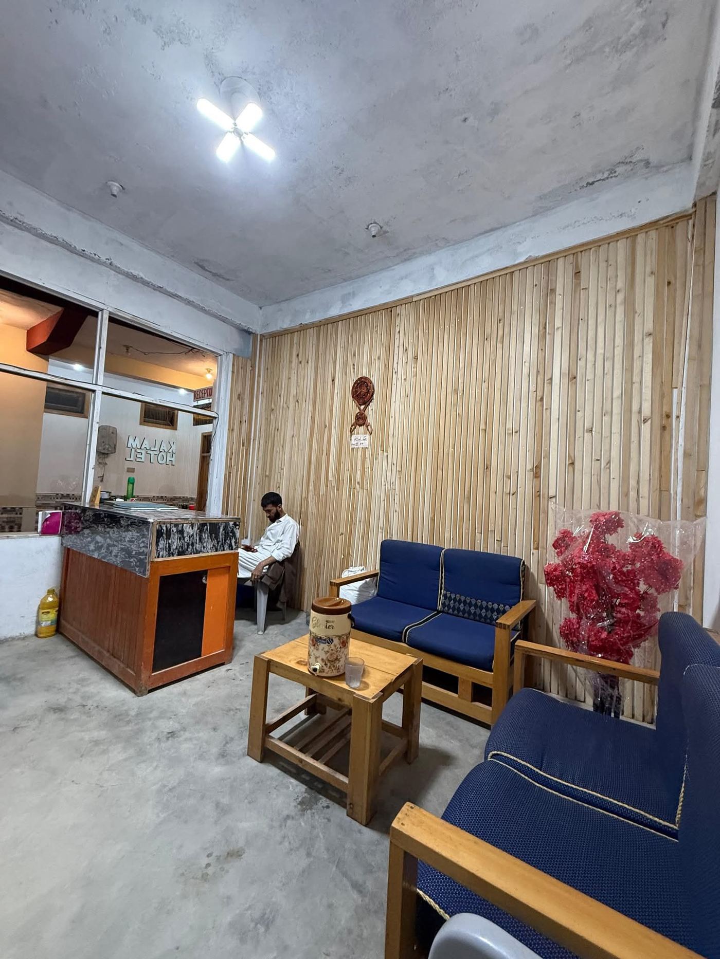 Hotel reception desk and seating